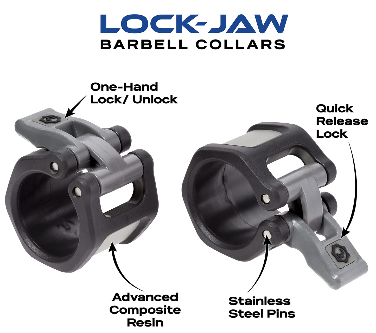 Lock-Jaw Barbell Collars HEX Olympic Barbell Clamps 2 Pcs – Heavy Duty Bar Clamps for 2” & 50mm Olympic Bars – Secure Weight Bar Clamps for Strength Training & Home Gym Accessories – Blue