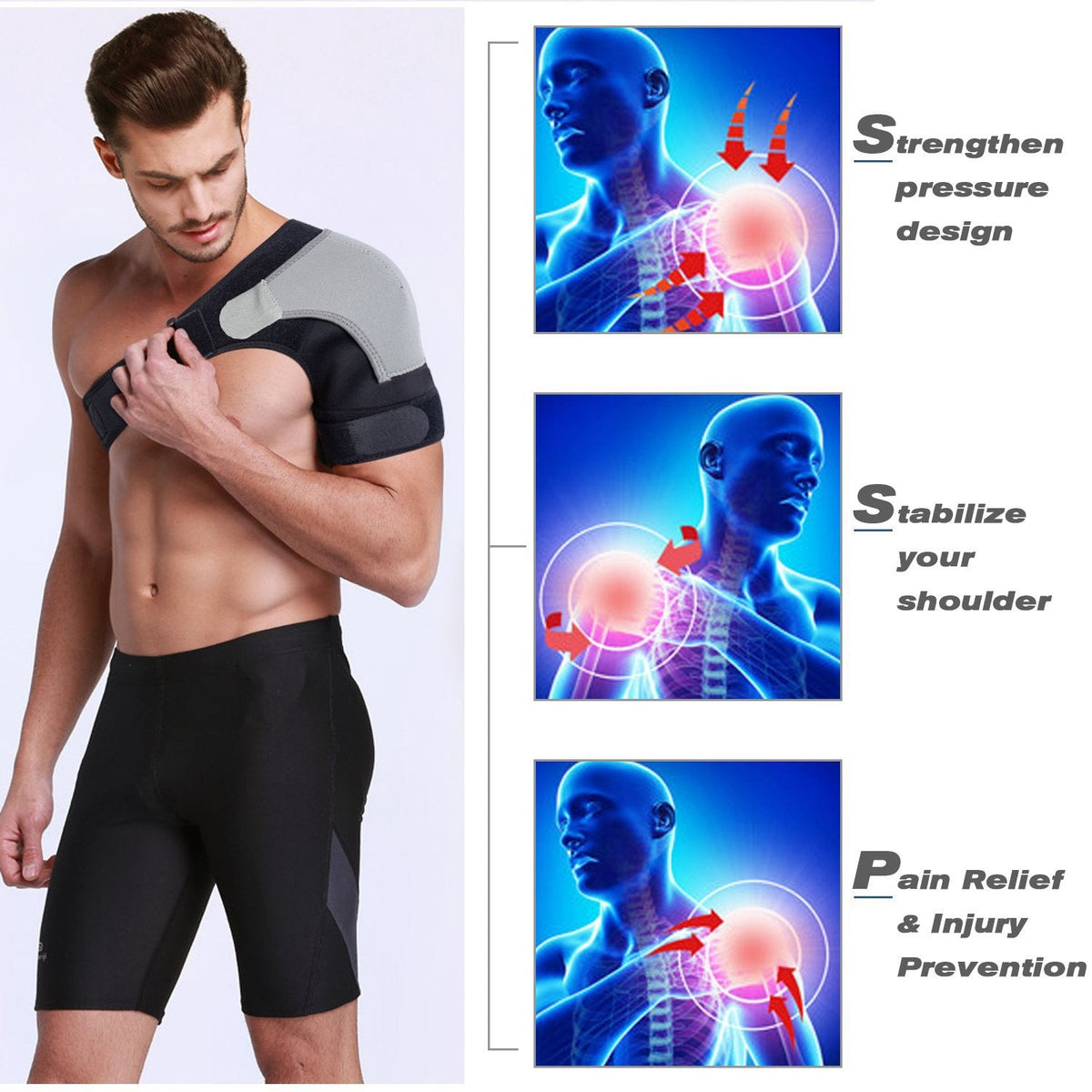 Shoulder Stability Brace Adjustable Shoulder Brace Support with Pressure Pad, Light Breathable Neoprene Rotator Cuff Shoulder Support for Sport, Dislocated AC Joint, Labrum Tear, Shoulder Pain - Right