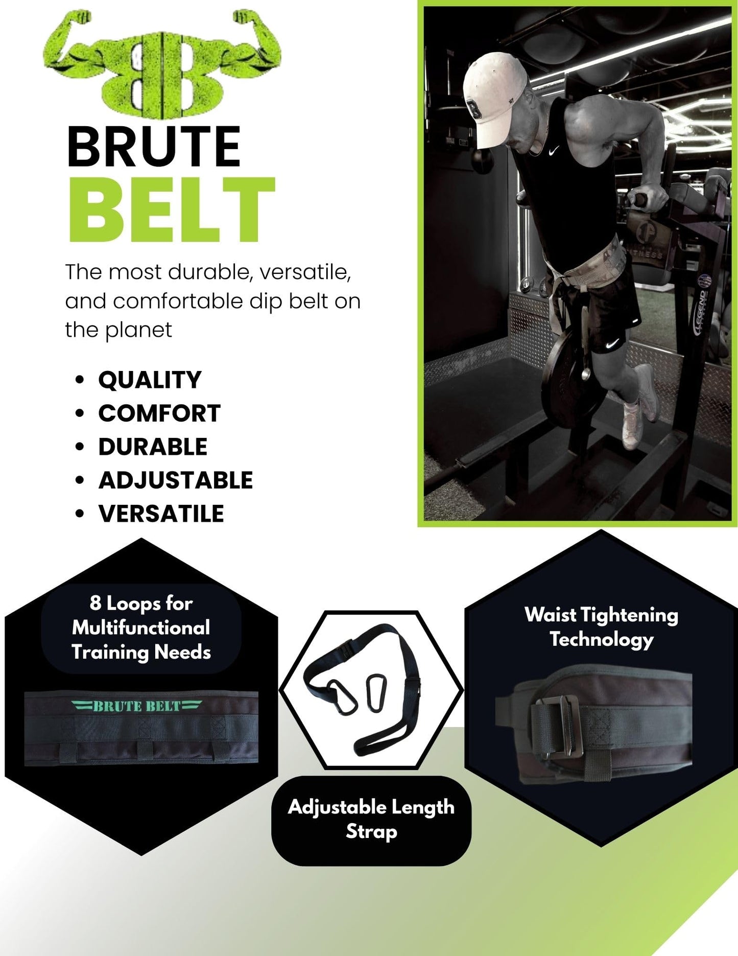 Brute Belt – The Ultimate Nylon Dip, Pull-Up and Squat Belt for Strength Training (Black, Small)