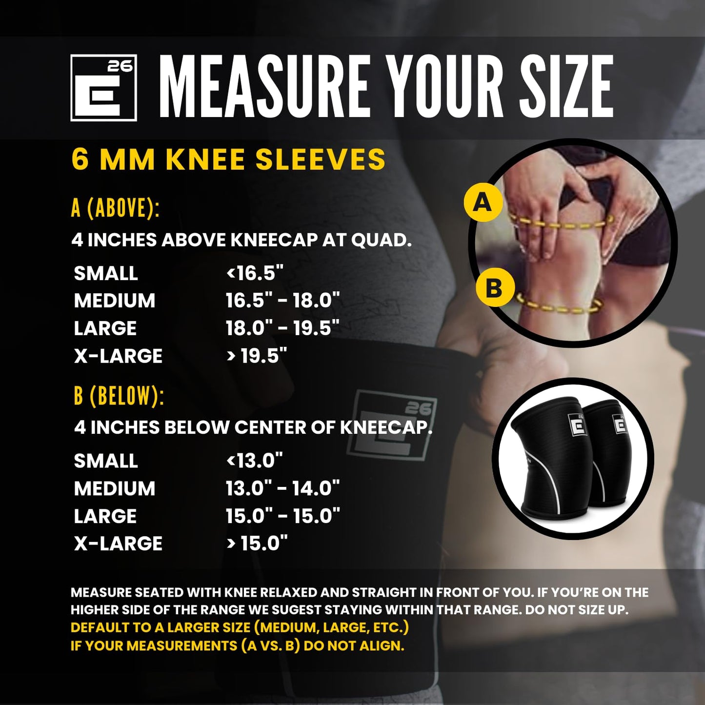 Element 26 Knee Sleeves for Weightlifting - 6mm Neoprene Compression Support for Squats, Deadlifts, Cross Training, Powerlifting - Pair of Knee Braces for Men & Women with Gym Bag - L, Black