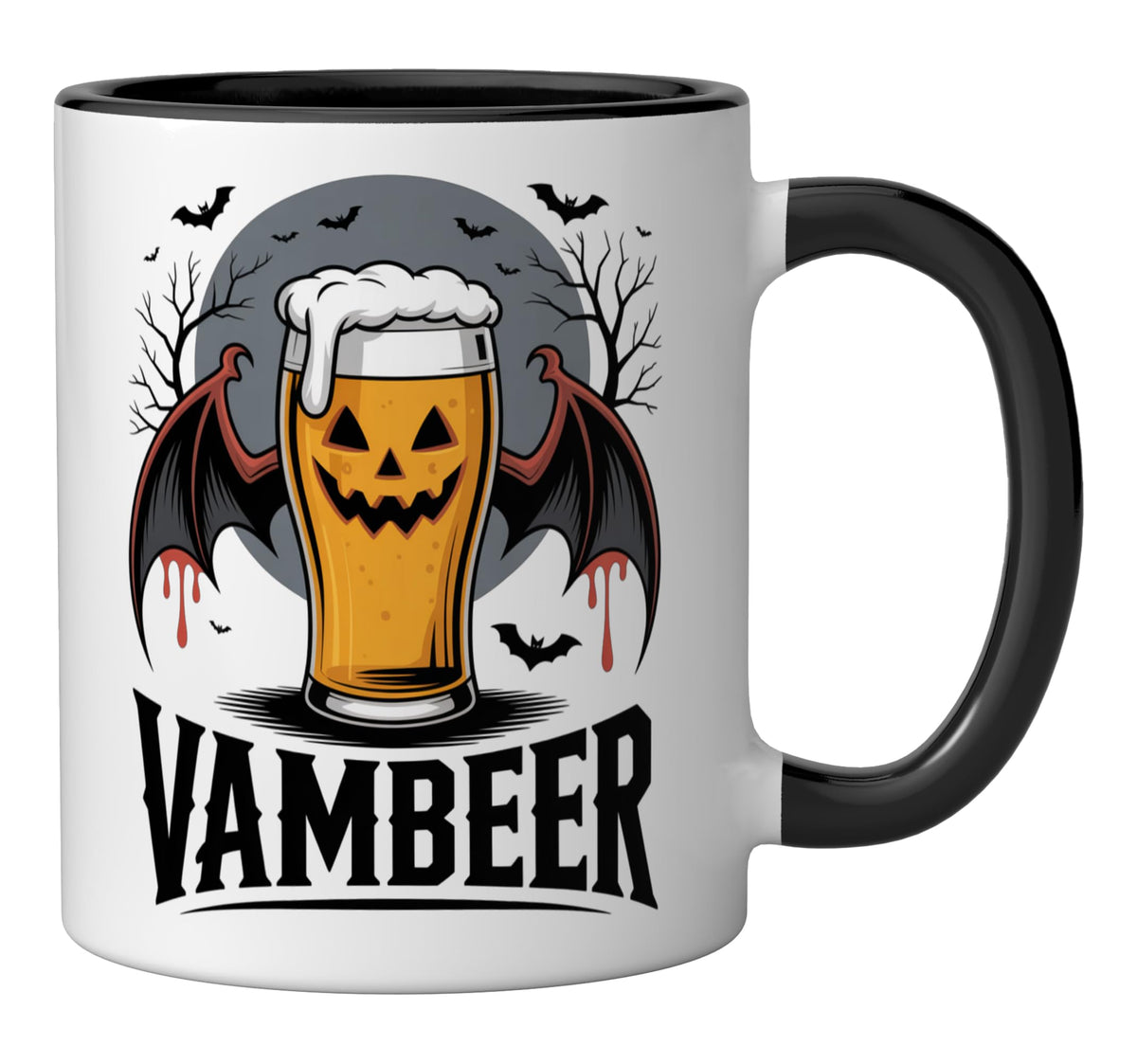 Vambeer Halloween Vampire Beer Pumpkin Bat Theme Ceramic Mug, Black/White