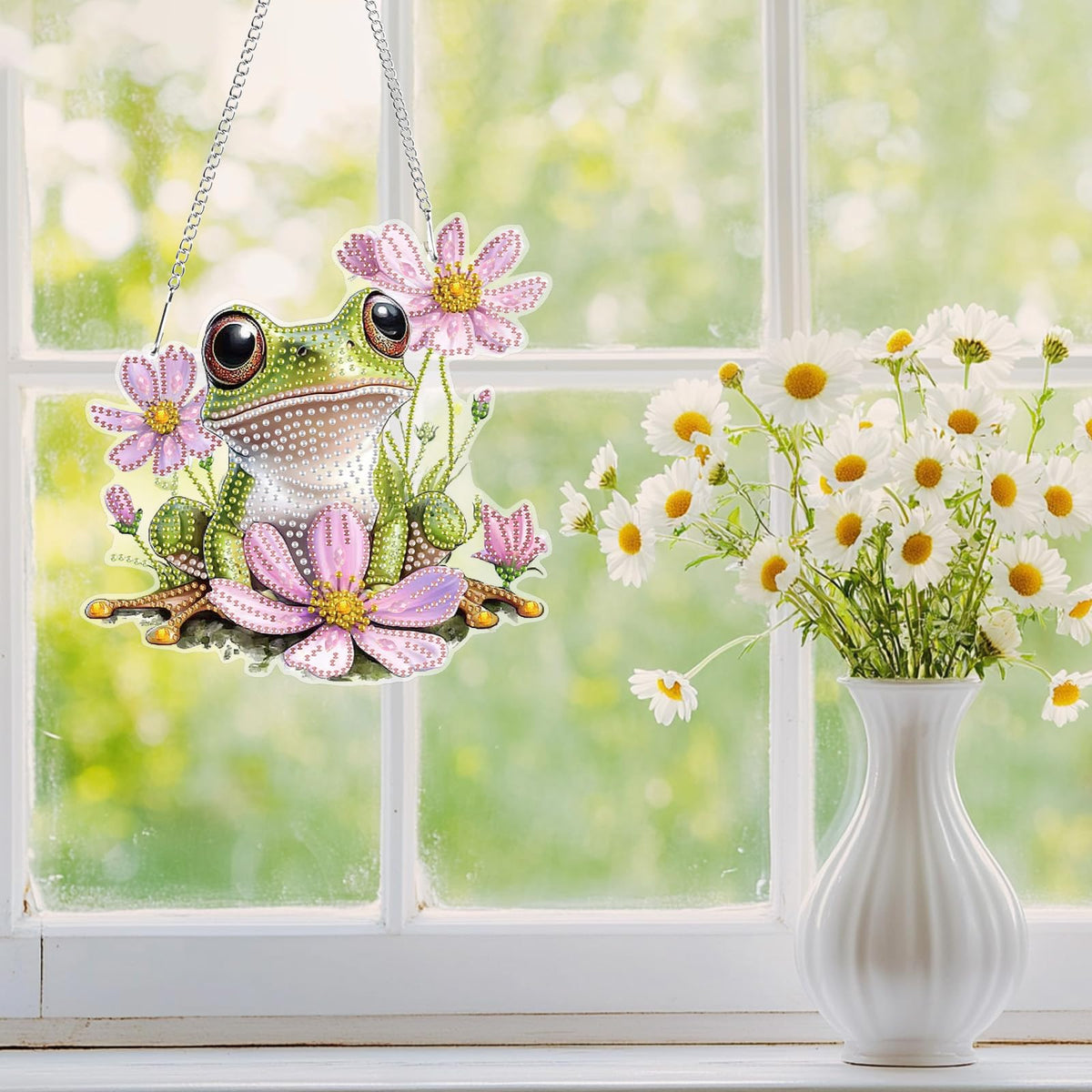 Hanging Diamond Art Kits for Adults Beginners, Frog Flower Diamond Painting Pendant Kit, DIY Acrylic 5D Special Shaped Crystal Diamond Gem Art Painting Hanging Ornament for Home Wall Decor and Gift