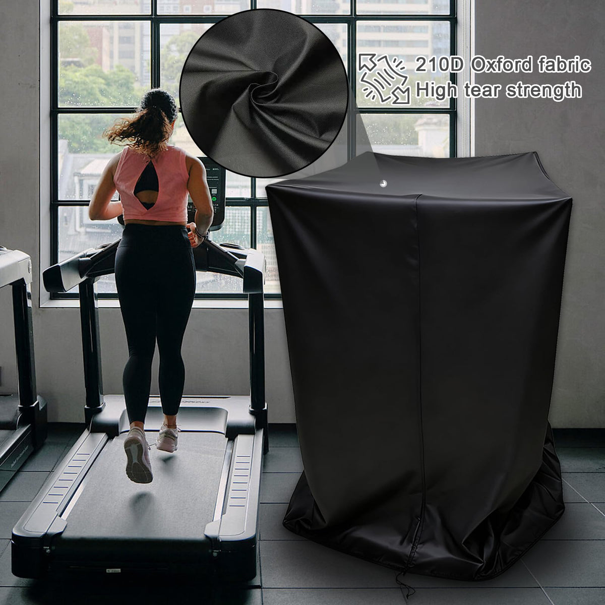 Folding Treadmill Cover - Running Machine Protective Case 210D Heavy Duty Organizer Home Fitness Accessories（37″L x 30″W x 63″H）