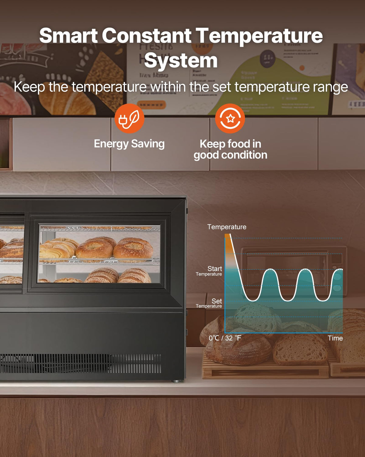 VEVOR Refrigerated Display Case, 7.1 Cu.Ft./190L Countertop Pastry Display Case, 2-Tier Commercial Cake Refrigerator with LED Lighting, TURBO Cooling, Frost-Free Air-Cooling, for Bakery, Dessert Shop