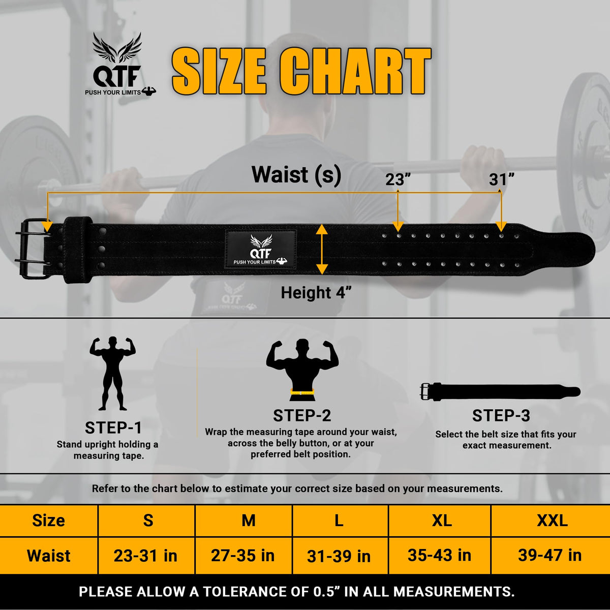 QTF Weight Lifting Belt Gym Exercise Workout, 4 inch Sued-Leather-Belt Padded Lumbar Back Support Men Women, 9 double Adjustable Holes, Powerlifting Bodybuilding Deadlift, Squat Fitness Strength Training Belt (Black, Small)