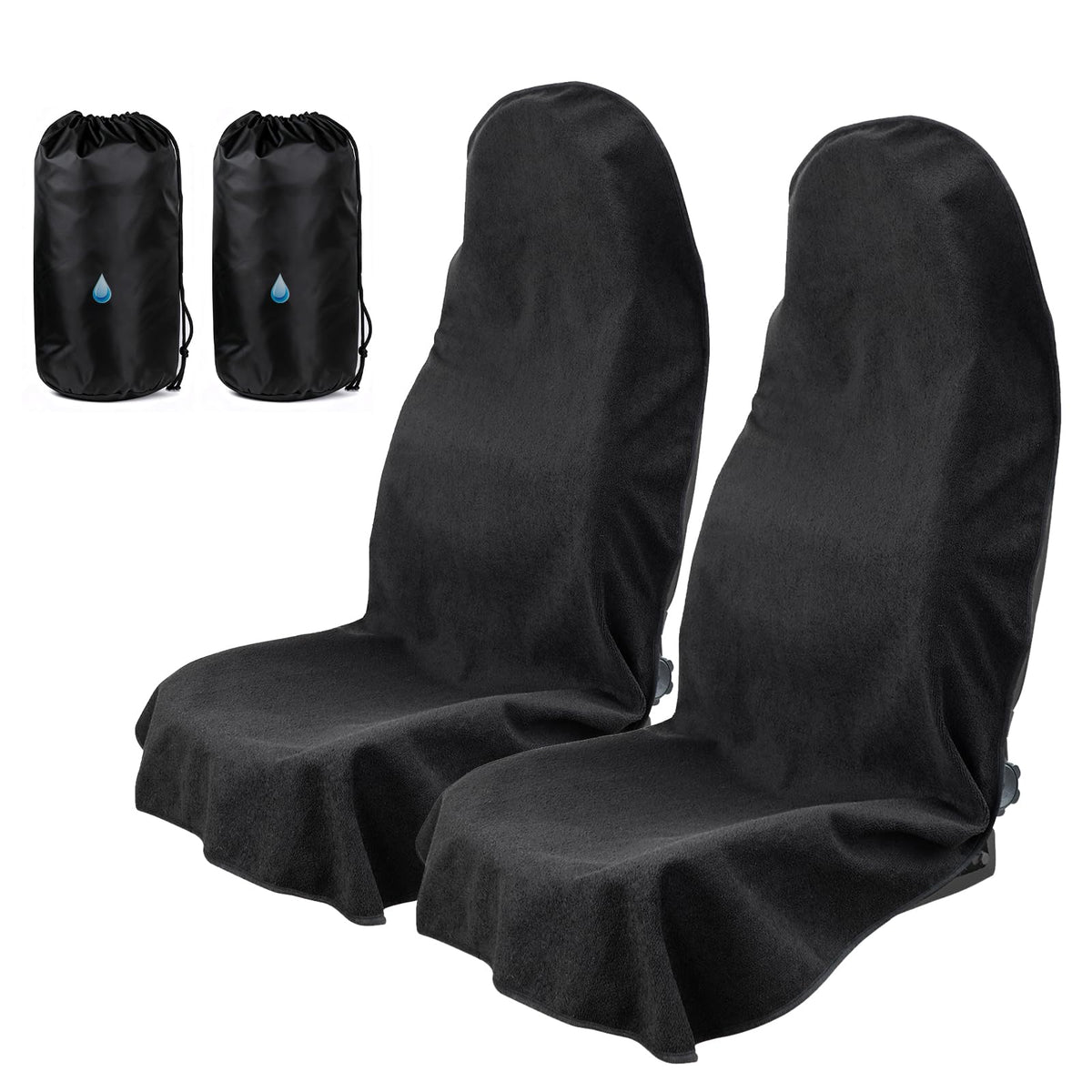 TESFEEL Car Seat Cover Towel GRS Certified Recycled, Waterproof & Washable, Non-Slip Universal Fit for Cars SUVs Trucks, Sweat Protection for Gym, Kids, Pets & Travel (Black, 2 Pack)