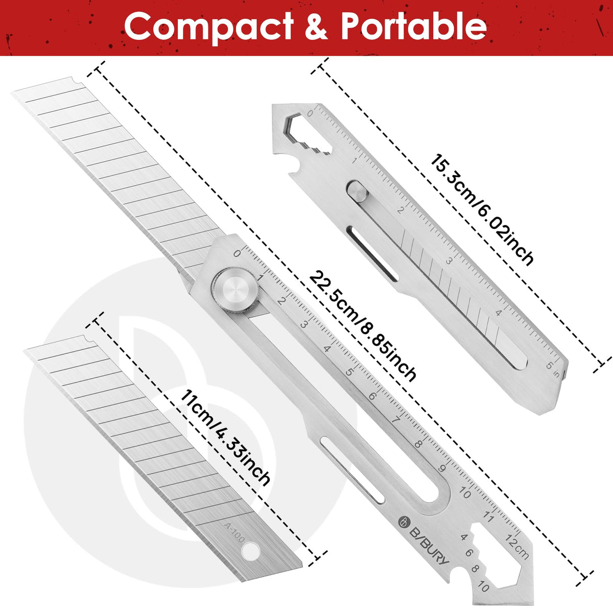 BIBURY 2 Pack Mutipurpose Utility Knife, Heave Duty Full Stainless Steel Retractable Box Cutter with 10PCS replaceable Blades (18mm Wide), Multi-functional Extended Razor Knife for Office, Home,School