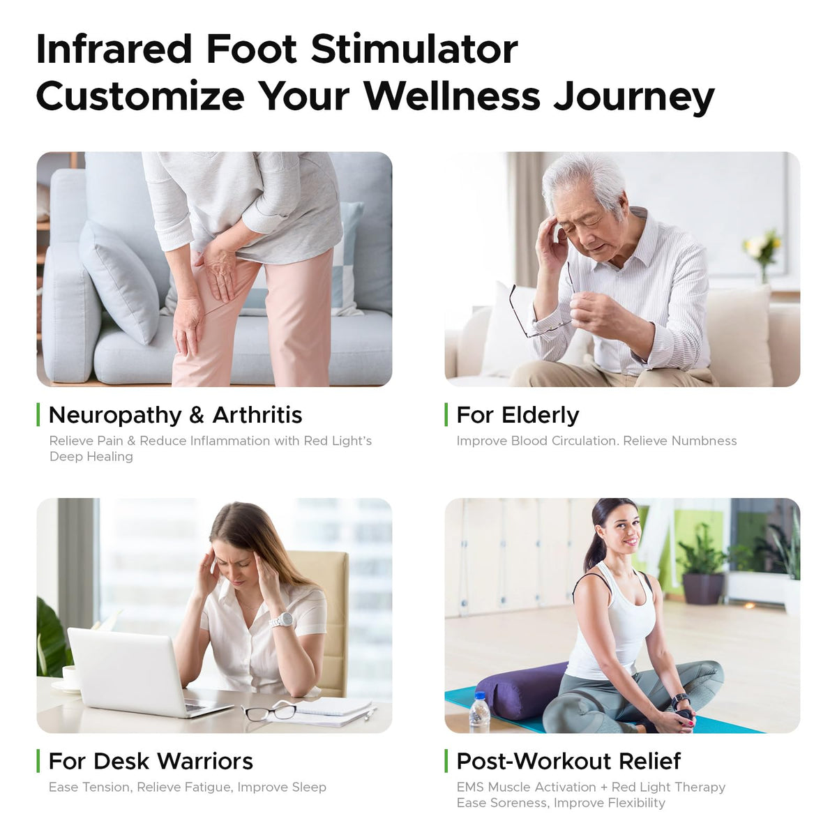 EMS Foot Massager with Infrared Therapy for Neuropathy & Pain Relief – Rechargeable Electric Muscle & Nerve Stimulator for Feet & Calves, Blood Circulation Booster, Plantar Fasciitis Relief