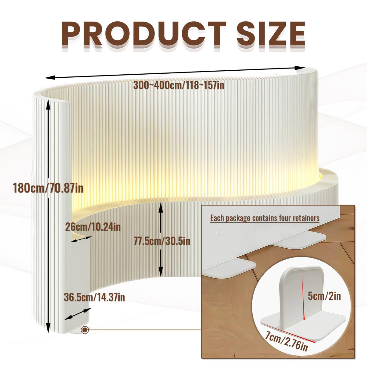 6FT Paper Room Divider Wall, Paper Partition with LED Light, Retractable 118-158in Privacy Screens with Storage Shelf, for Salon Home Studio Office Rest Area (A)