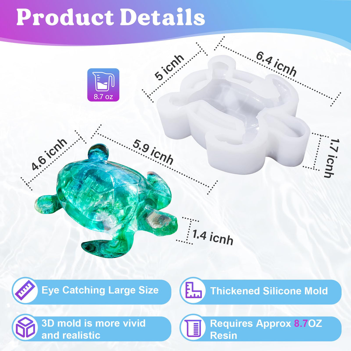 LET'S RESIN Turtle Shape Resin Molds, 3D Animal Silicone Molds for Epoxy Resin, Large Sea Turtle Marine Art Silicone Resin Molds for Craft, Ocean Theme Night Lights, Home Decor