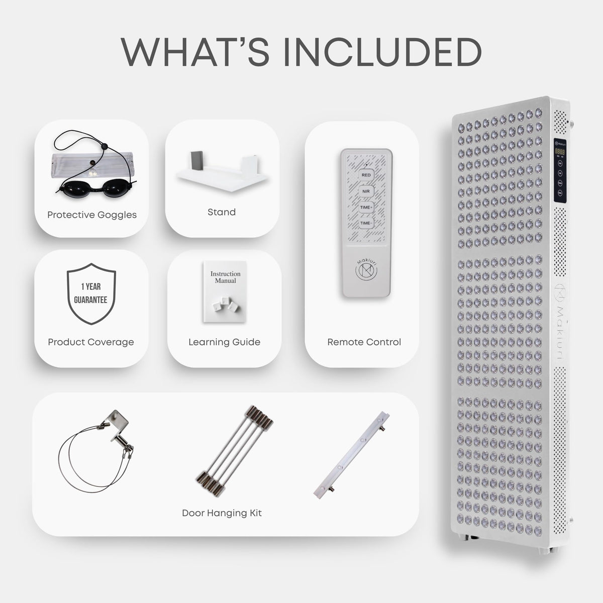 Makiuri Red Light Therapy Panel for Full Body | 630 nm, 660nm, 810nm, 830nm, 850nm | Clinical Grade Red & Near-Infrared LED Light Therapy (5 Wavelengths) | High Irradiance | Neptune (White 300 LED)