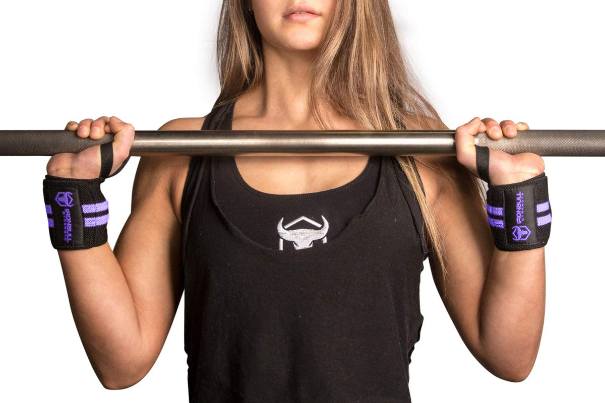 Women Wrist Wraps with Thumb Loops - 12" Professional Grade - Wrist Support Brace and Compression for Cross Training, Weight Lifting, Powerlifting, Strength Training (Black/Purple)