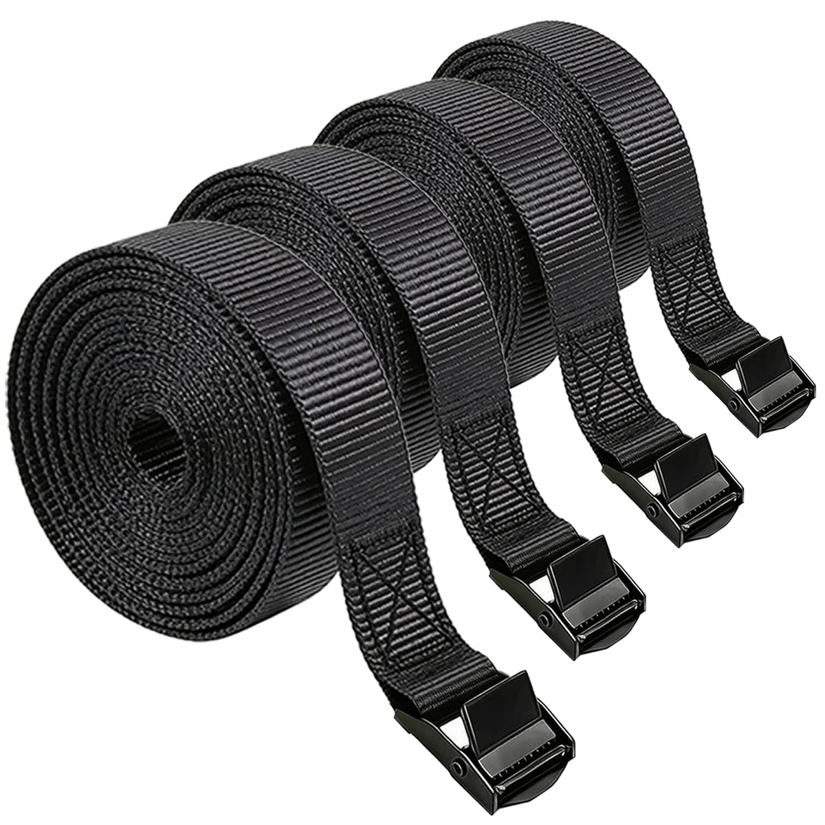 Lashing Straps with Buckles, 4Pack, 1 Inch × 5 Feet, Cargo Tie-Down Strap, Adjustable Cam Buckle Straps for Storage Luggage Trucks,Trailer,Motorcycle (4 Pack Black，1"*5)