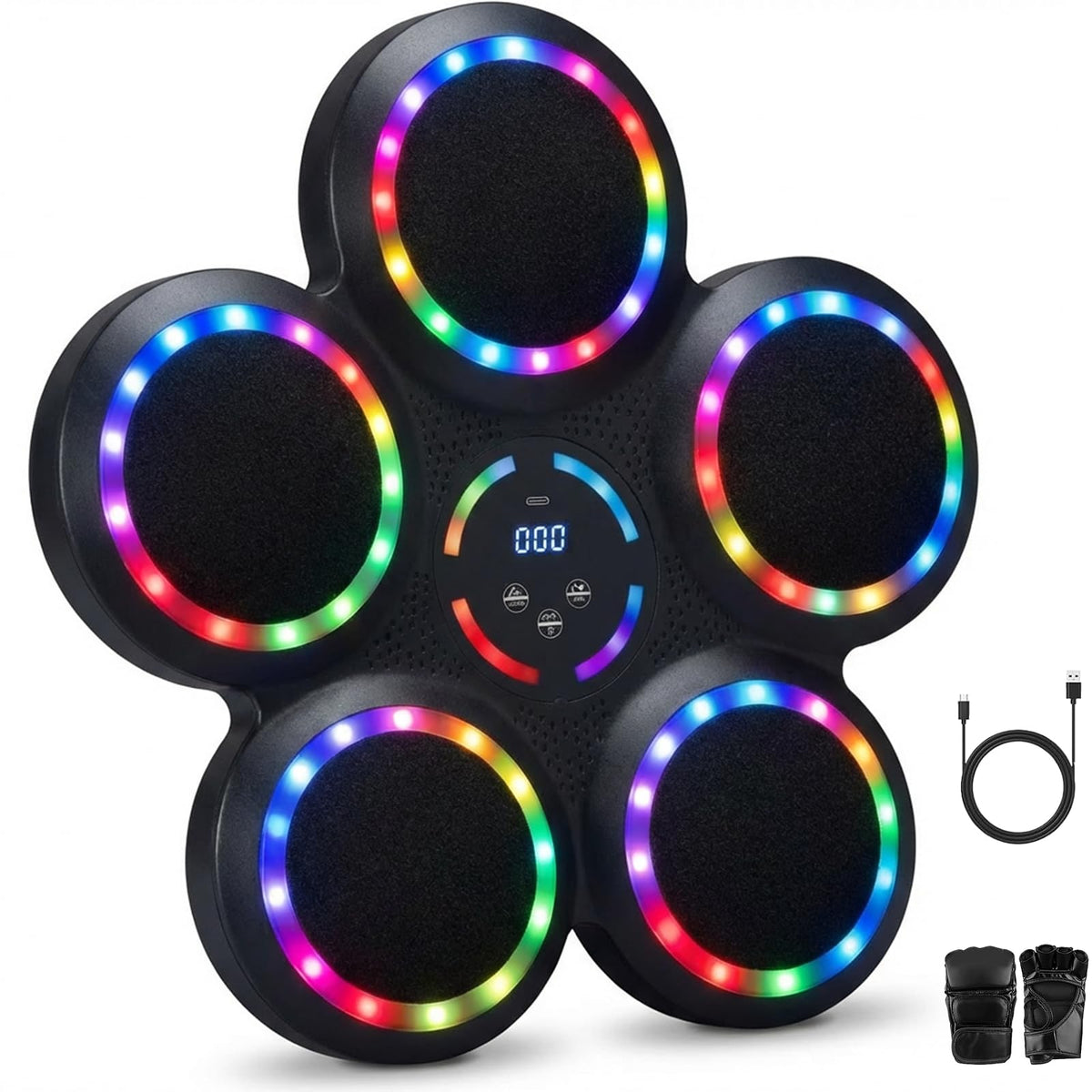Music Boxing Machine, Smart Wall Mounted Music Punching Machine for Adults, Interactive Boxing Training Equipment with Gloves for Home, Office and Gym (RGB Light)