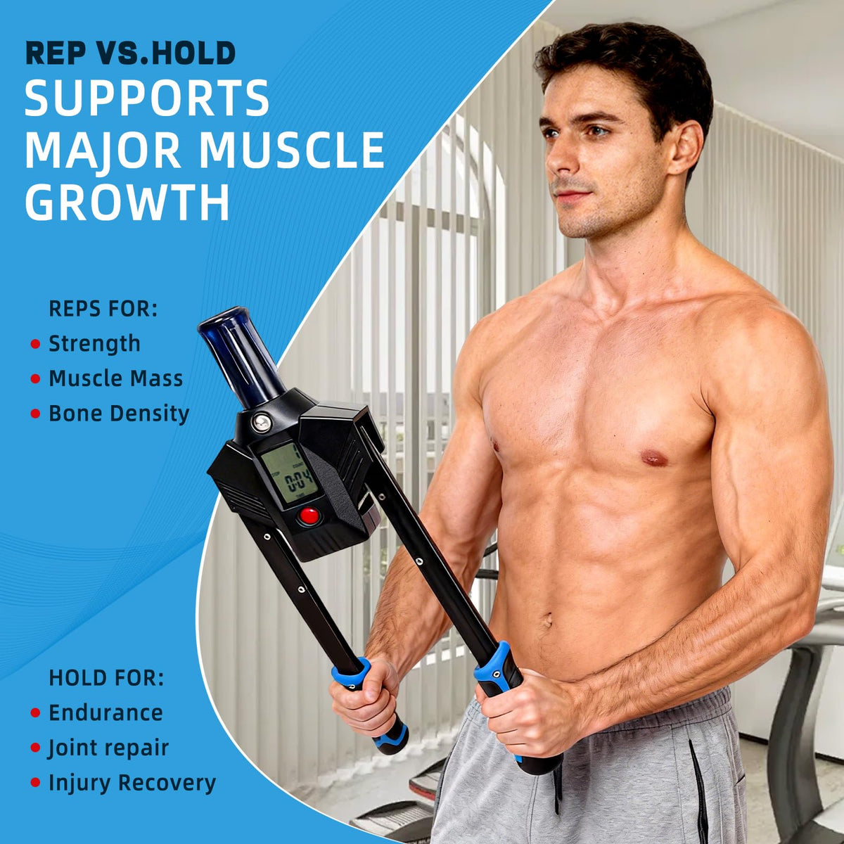 Vyrelis Hydraulic Power Twister Adjustable 22–440 lbs – Arm Chest Exerciser with Digital Display, Safe No Snapback Design, Forearm & Upper Body Strength Trainer for Home Gym (Blue)