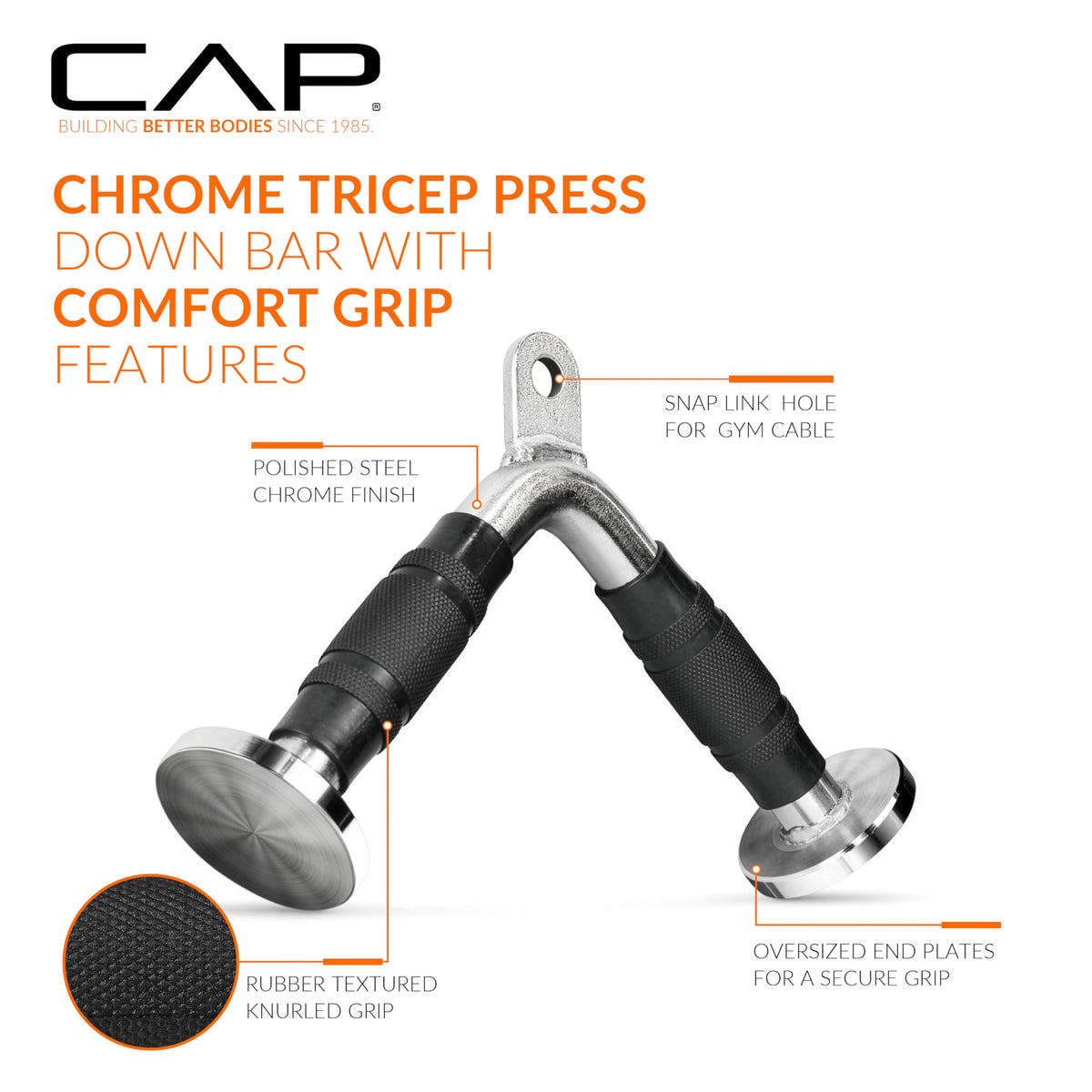 CAP Barbell Deluxe Triceps V-Bar with Rubber Handgrips – Cable Machine Attachment for Tricep Exercises, LAT Pulldown & Home Gym Workouts