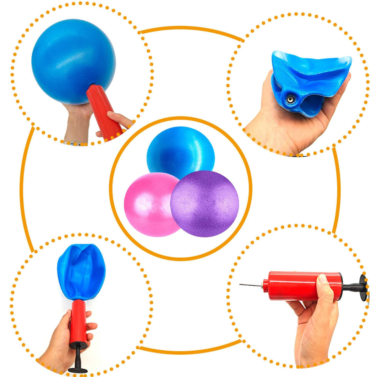 HCFGUS 6 Inch Mini Exercise Pilates Yoga Ball, Stability Ball for Yoga, Barre, Training and Physical Therapy- Improves Balance with Inflate Pump(Blue)