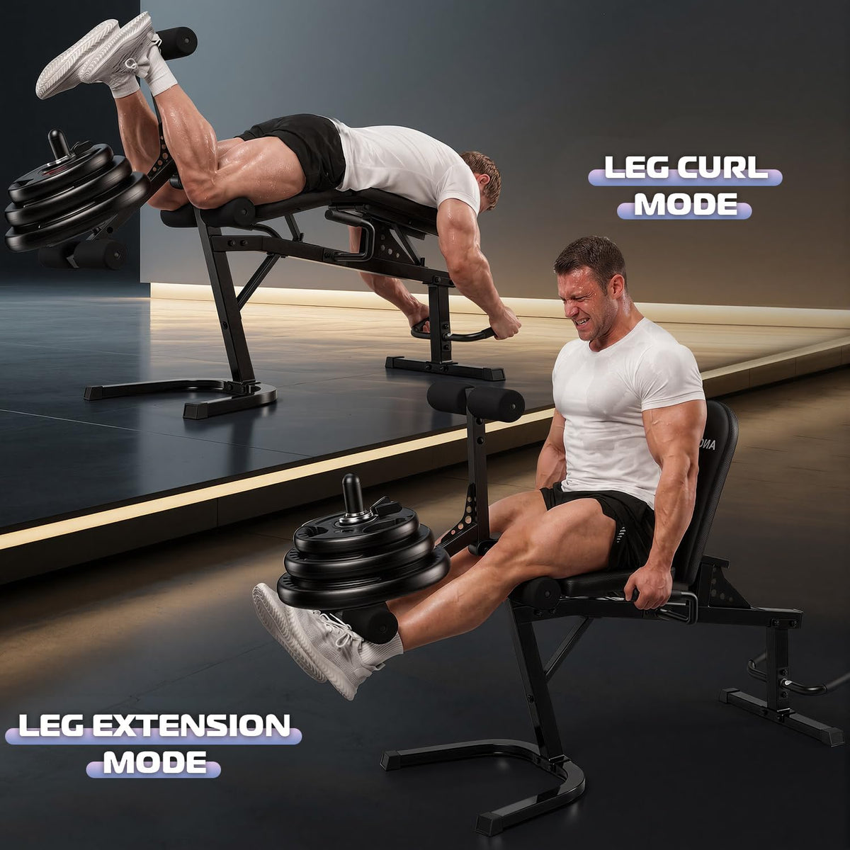 ANCHEER Leg Extension and Curl Machine, Adjustable Leg Curl Machine for Home Gym, 880LBS Seated & Lying Lower Body Workout Equipment Compatible with 1'' and 2'' Weight Plates