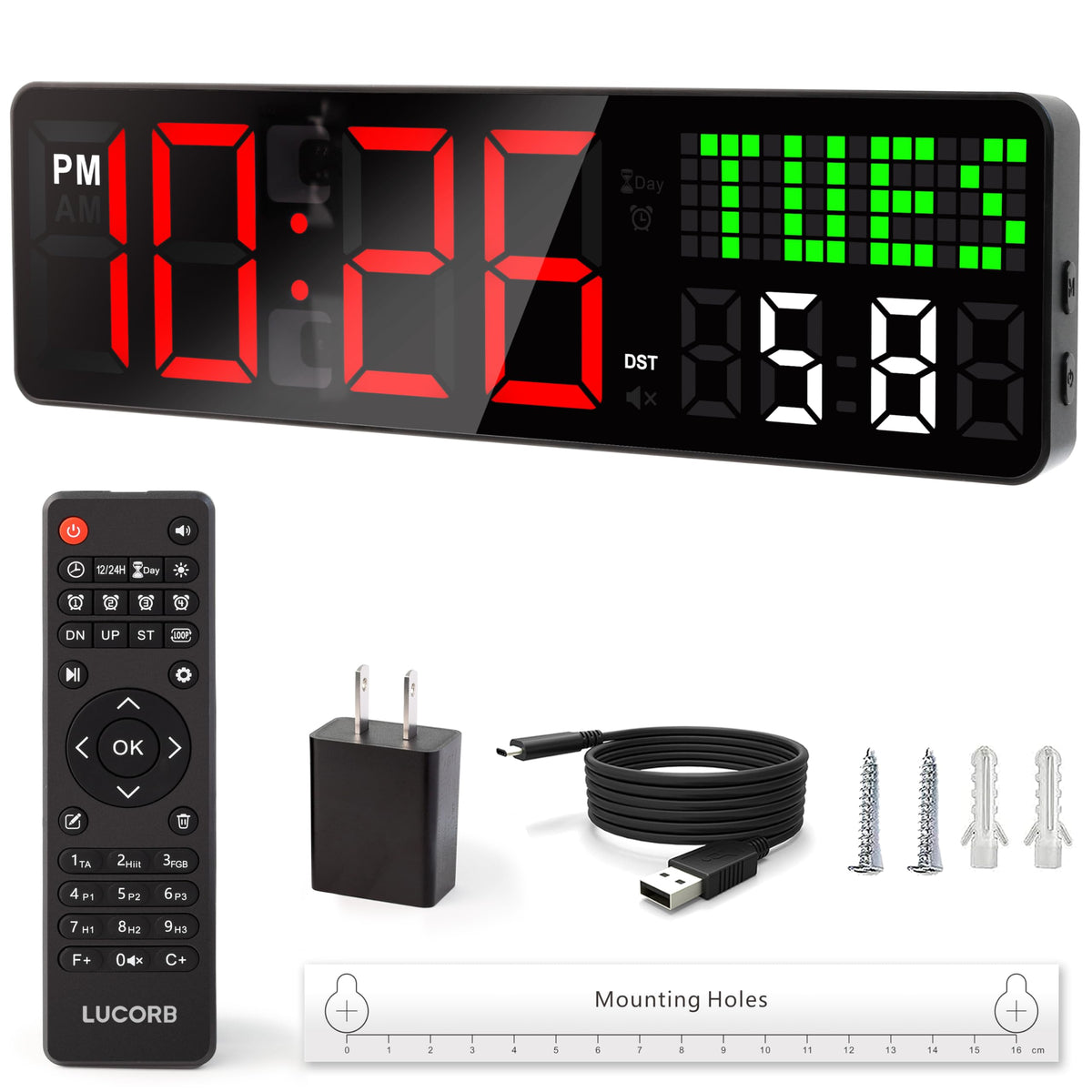 Home Gym Timer, 12'' Interval Workout Clock with Seconds | Remote Control | 5 Display Modes, 4 Alarms | Countdown Wall Clock for Gym Garage Crossfit HIIT Classroom