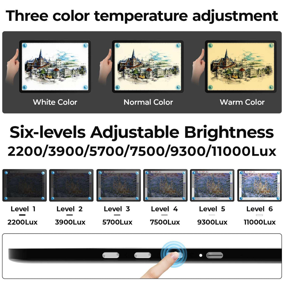 Heanolier A4 LED Copy Board Light Tracing Box,Super Bright Magnetic Light pad with Side physical Buttons,Adjustable Corded Light Table for Tattoo Transferring,Drawing, Light Board for Diamond Painting