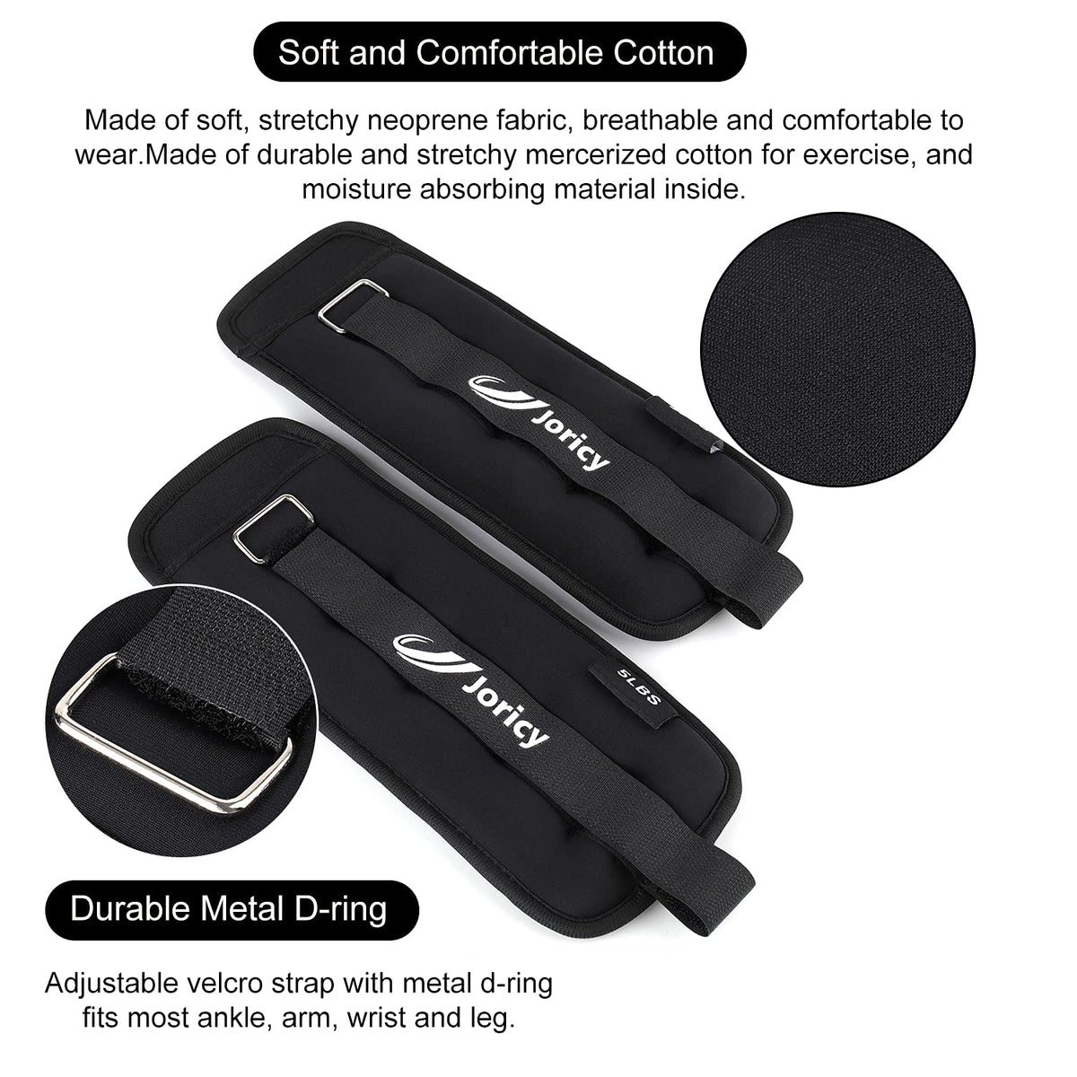 Ankle Weights, Wrist Leg Arm Weights for Women Men Kids with Adjustable Straps, A Pair of 10LBS(5LB Each Weight) Strength Training Weighted for Jogging, Running, Walking, Fitness, Black