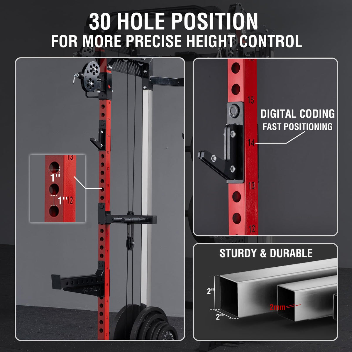 Mikolo Power Cage, 2000LB Power Rack with Independent Dual Pulley System, Multi-Function Home Gym Workout Machine for Cable Crossover (Aluminum Pulleys)