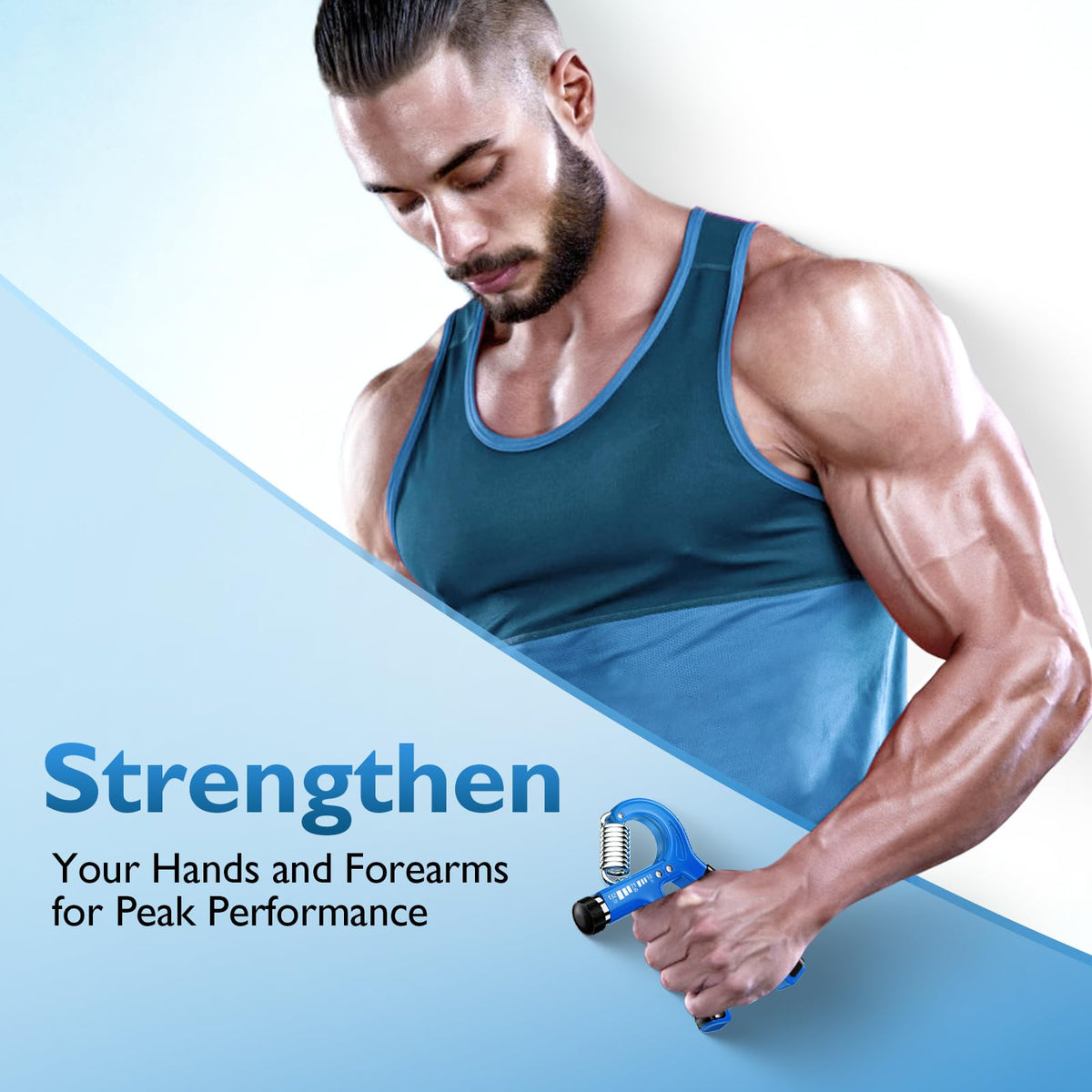 FitBeast Grip Strengthener Forearm Strengthener, Adjustable Hand Grip for Strength Training & Rehabilitation, 10-132 lbs Resistance, Ideal for Athletes and Physical Therapy (1 Piece Light Blue)