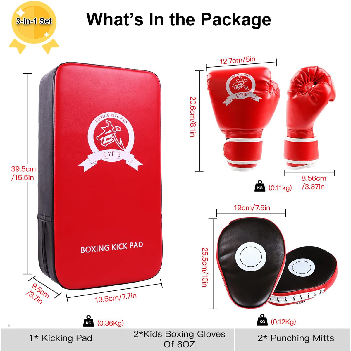 CYFIE Boxing Equipment Kids, Kicking Shields Pads Training Gloves Punching Mitts for Karate, Muay Thai, Taekwondo, Martial Arts Home Gym Workout, Karate Kick Pads for Toddler, Youth, Women (Red)