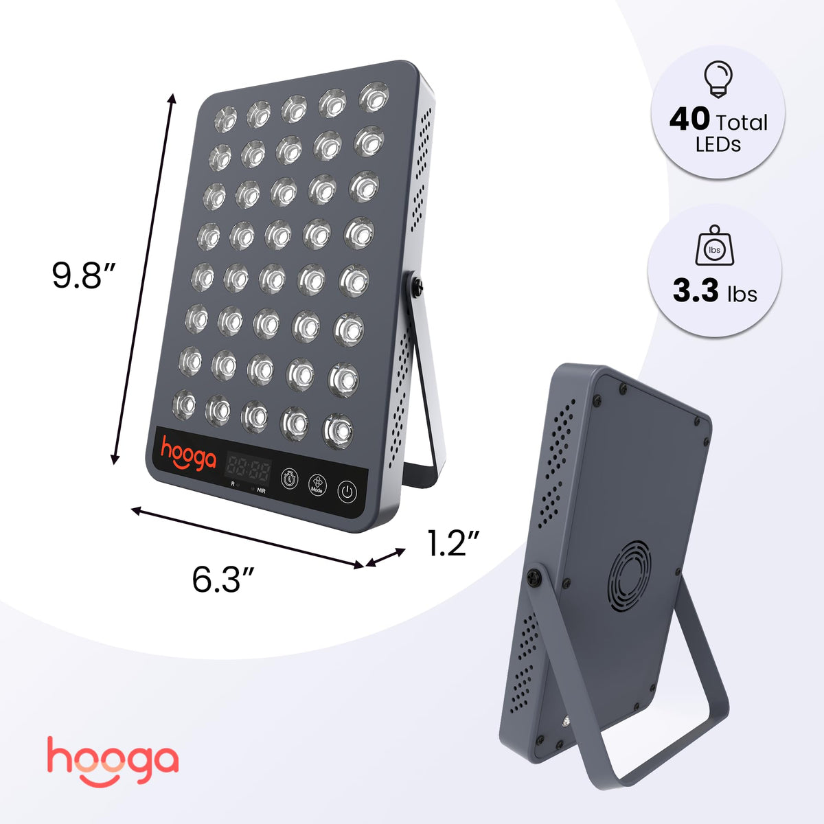 Hooga Red Light Therapy Panel Device – 660nm Red & 850nm Near Infrared Light Therapy, LED Light Therapy Lamp for Face & Body, 40 LEDs, Timer, Adjustable Stand – HG200