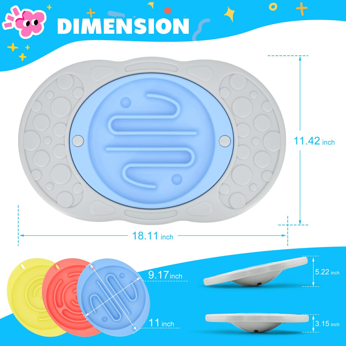 Balance Board Maze for Kids, Wobble Board with 3 Balls, 3 Replacement Labyrinth Boards, Indoor Active Play Toys for Sensory Training, Ages 3+, Max Load 140 Lbs