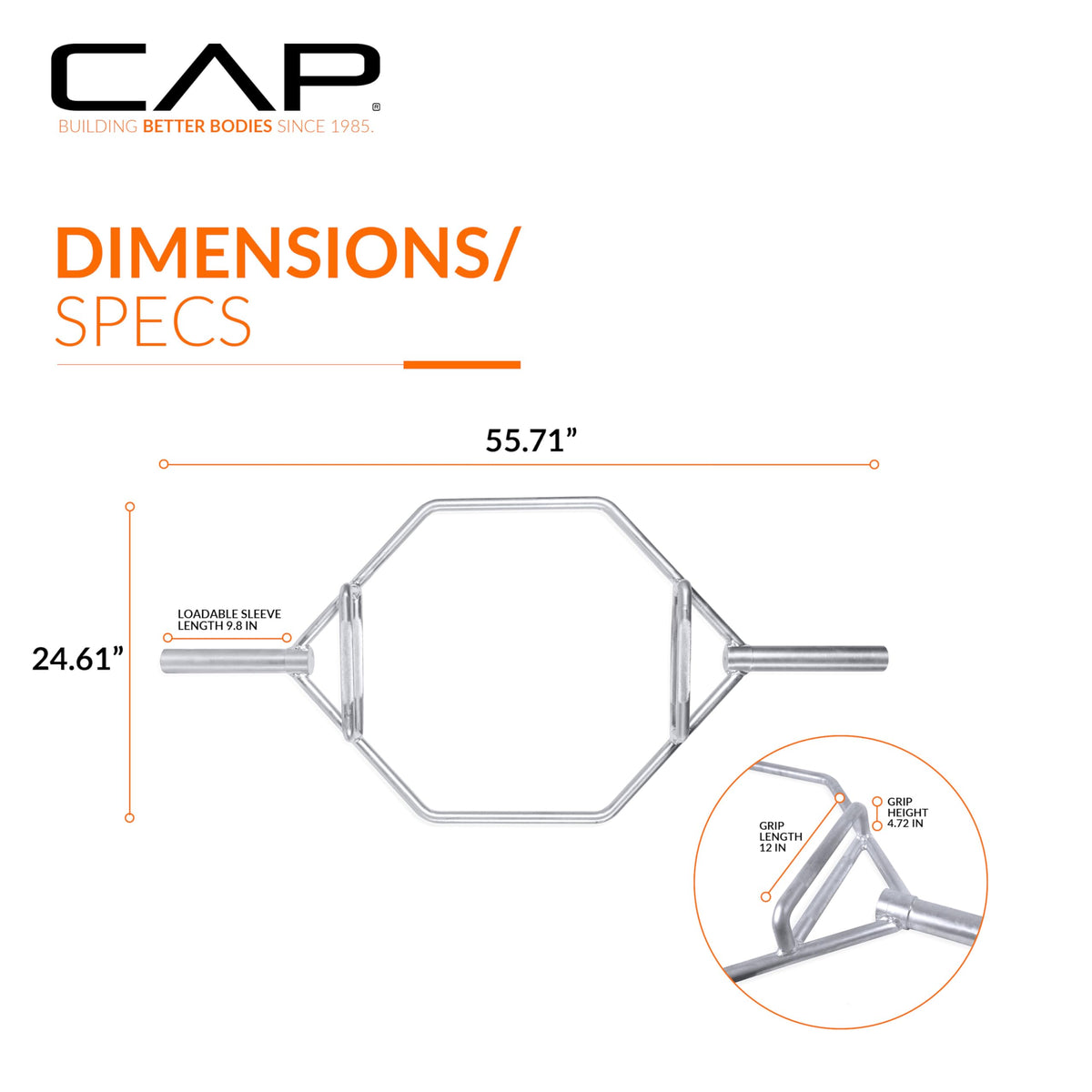 CAP Barbell Olympic Hex Trap Bar with Combo Grips, Shrug Deadlift Bar - Chrome