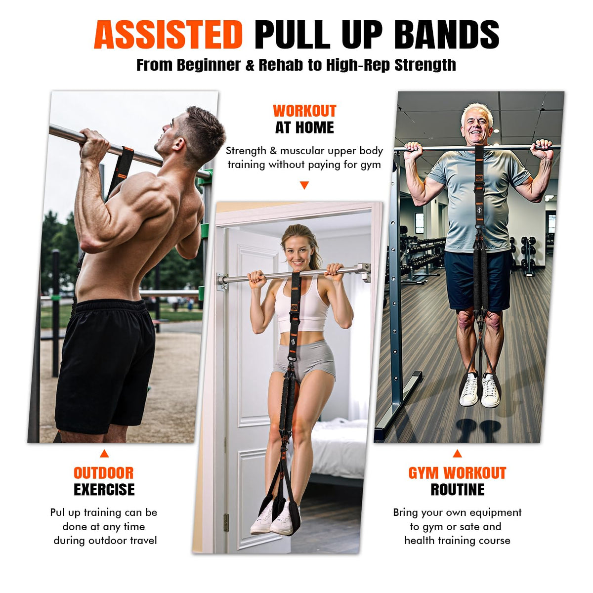 KRNIUC Pull Up Assistance Bands, Resistance Bands with Handles, Heavy Duty Pull Up Bands for Home Gym, Height Adjustable Chin Up Bar Assist Bands for Arm, Back, Strength Training Workout Equipment