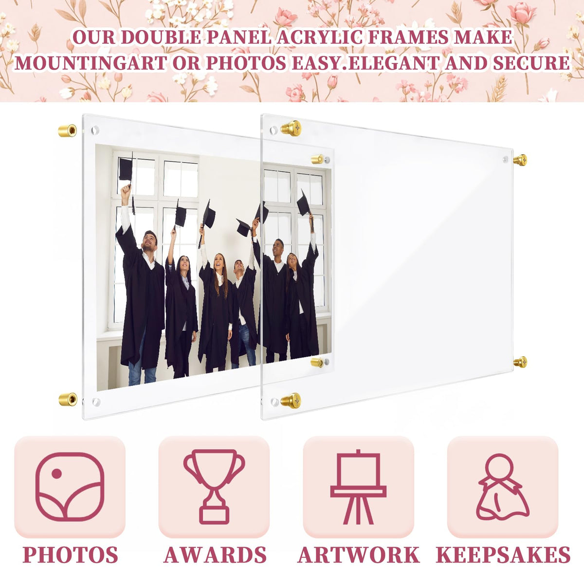 Novabright 2 Set 2026 5.5x8.5 Floral Acrylic Graduation Certificate Frame Pressed Wildflower Wall Mount Floating Picture Frame A4 Photo for Graduation Diploma Degree Document Memory Picture Gift