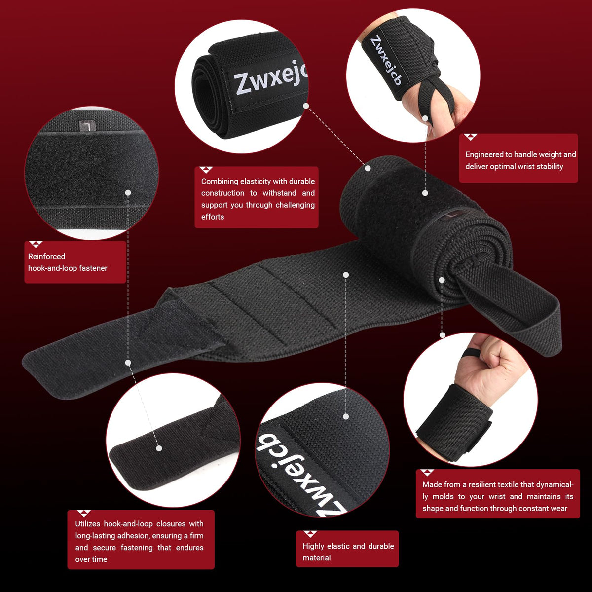 Zwxejcb Weightlifting Wrist Wraps - Heavy-Duty Support for Gym, Bench Press, and Pushups, Premium Polyester & Nylon Wrist Straps for Maximum Stability and Comfort During Strength Training - 1 Pair, Unisex for Men & Women