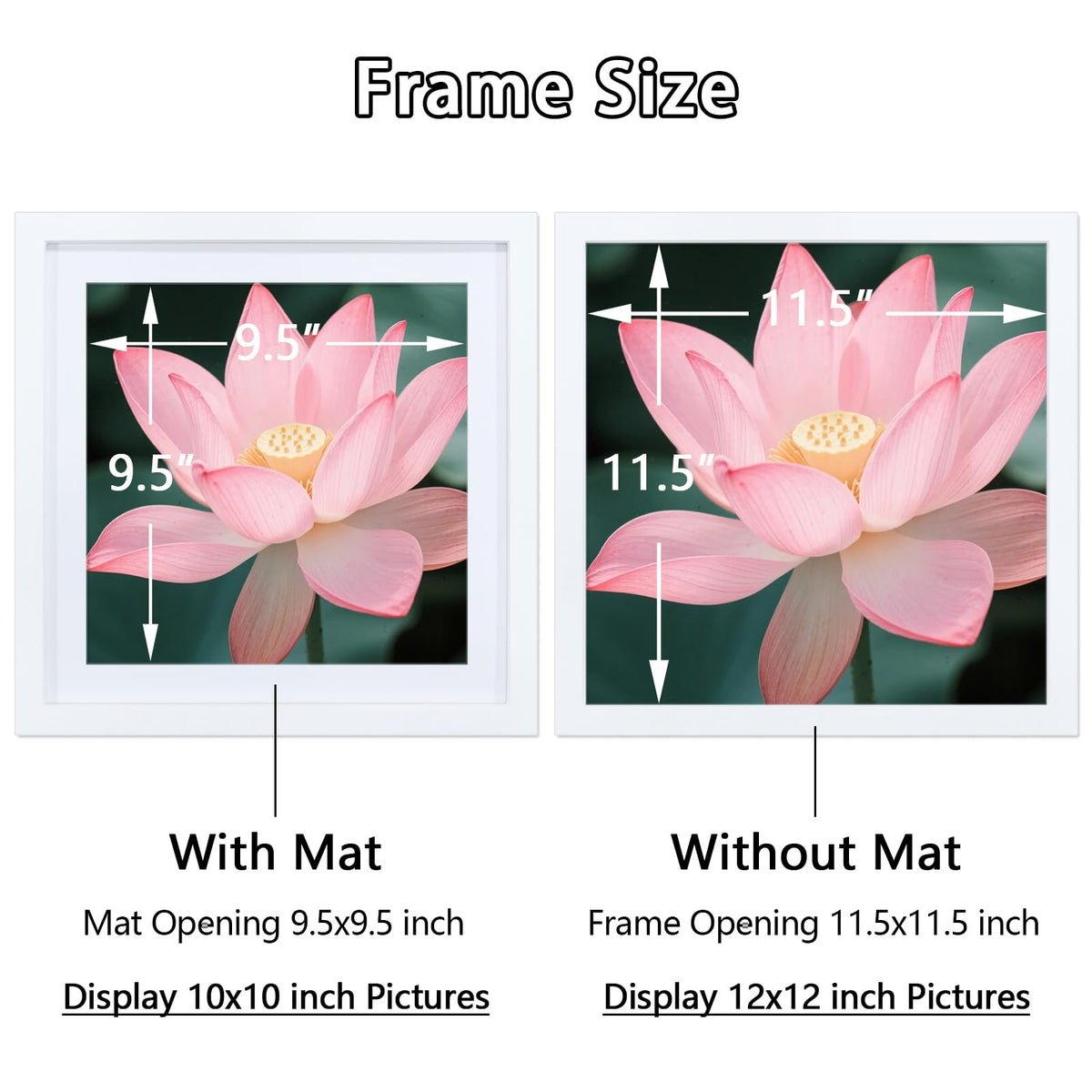 12x12 Picture Frame Set of 2, 30x30 cm Diamond Art Frames, Includes Mat to Fit 10x10 (25x25cm) Pictures, Solid Wood 12 x 12 Square Frame for Diamond Paintings/Posters/Photos/Artworks/Images - White