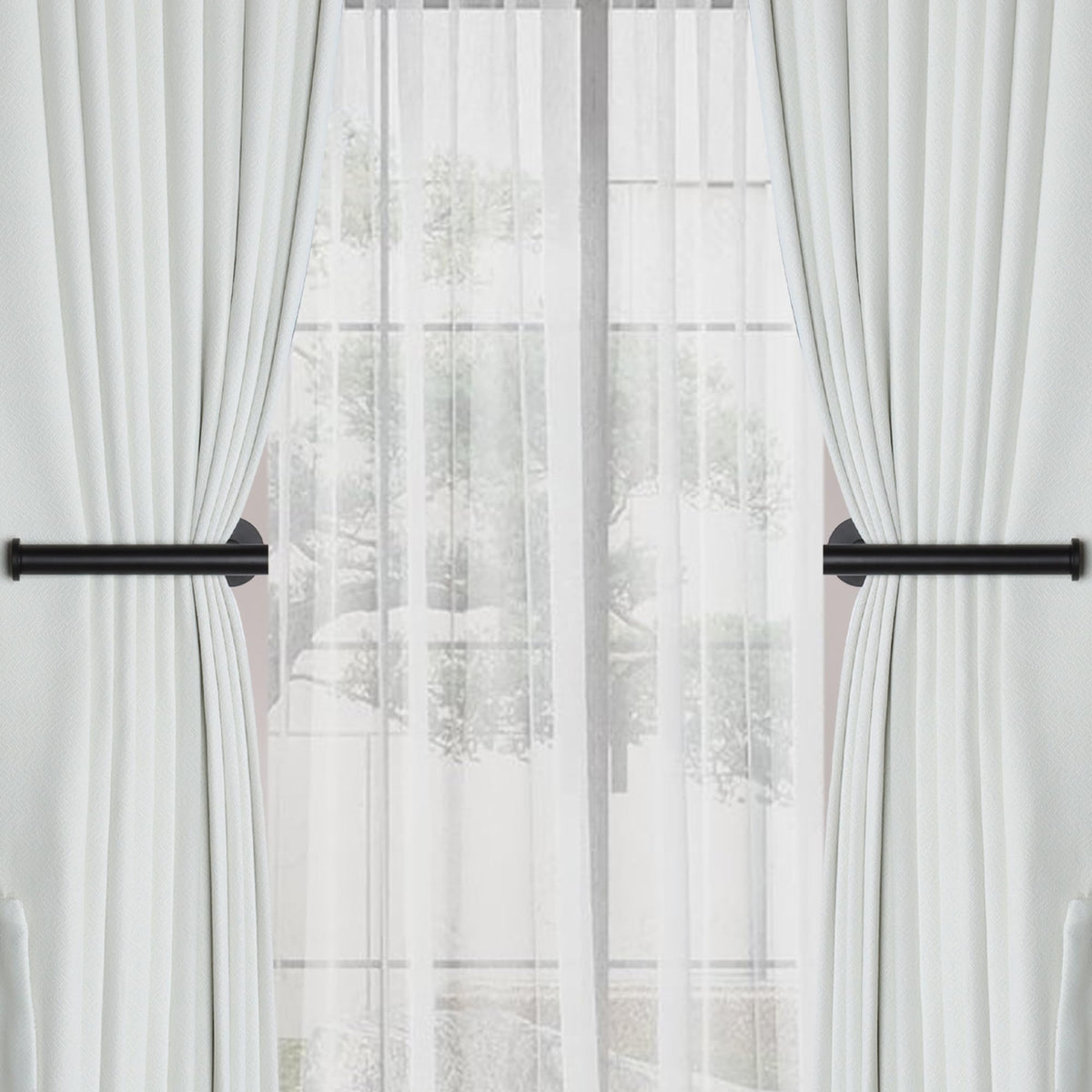 Groleca Adhesive Curtain Holdbacks - 4 Pack No Drill Tie Backs Hooks for Drapes, Damage-Free Wall Mounted Curtain Holders with Strong Adhesive (Black)