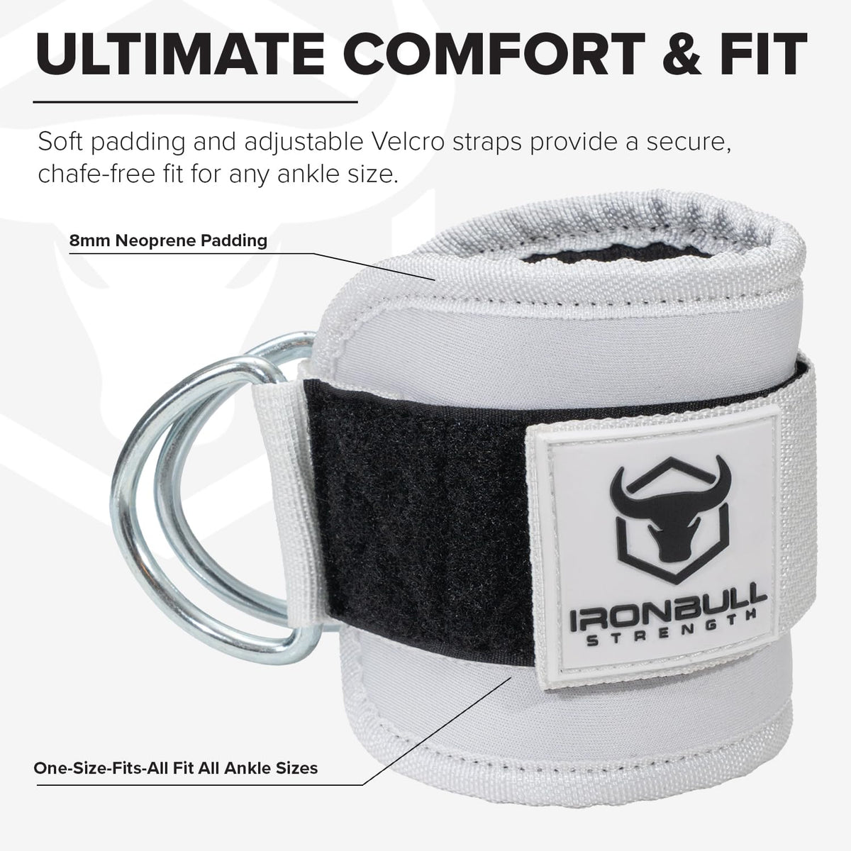 Women's Ankle Strap for Cable Machines & Resistance Bands: Gym & Home Workout Cuff Attachment for Leg Extensions, Kickbacks, Hip Abductors - Booty Exercises (White, Pair)