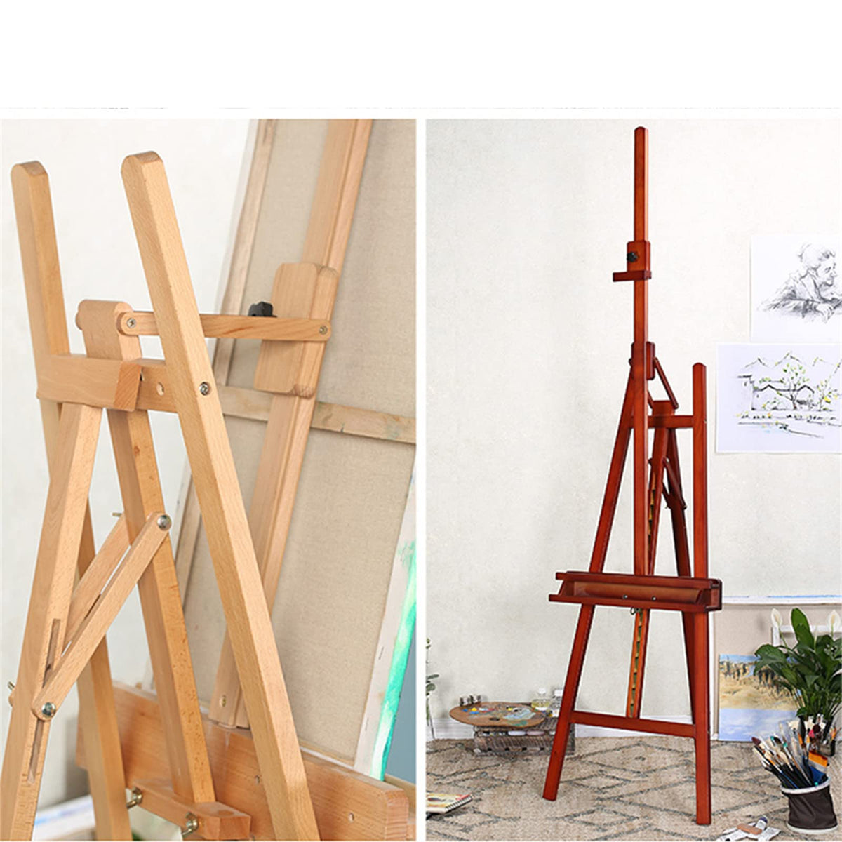 Tripod Easel, Adjustable Wood Artist Easel for Painting, Wooden A-Frame Studio Easel, Large Art Easel with Canvas Holder (B 57 * 170)