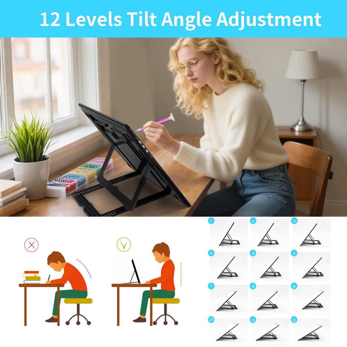 Phylosal Rechargeable A3 LED Light Pad with Built-in Stand, Magnetic Tracing Light Box for Drawing, Diamond Art Light Board with Side Button, Super Bright Light Table for Diamond Painting, Sketching