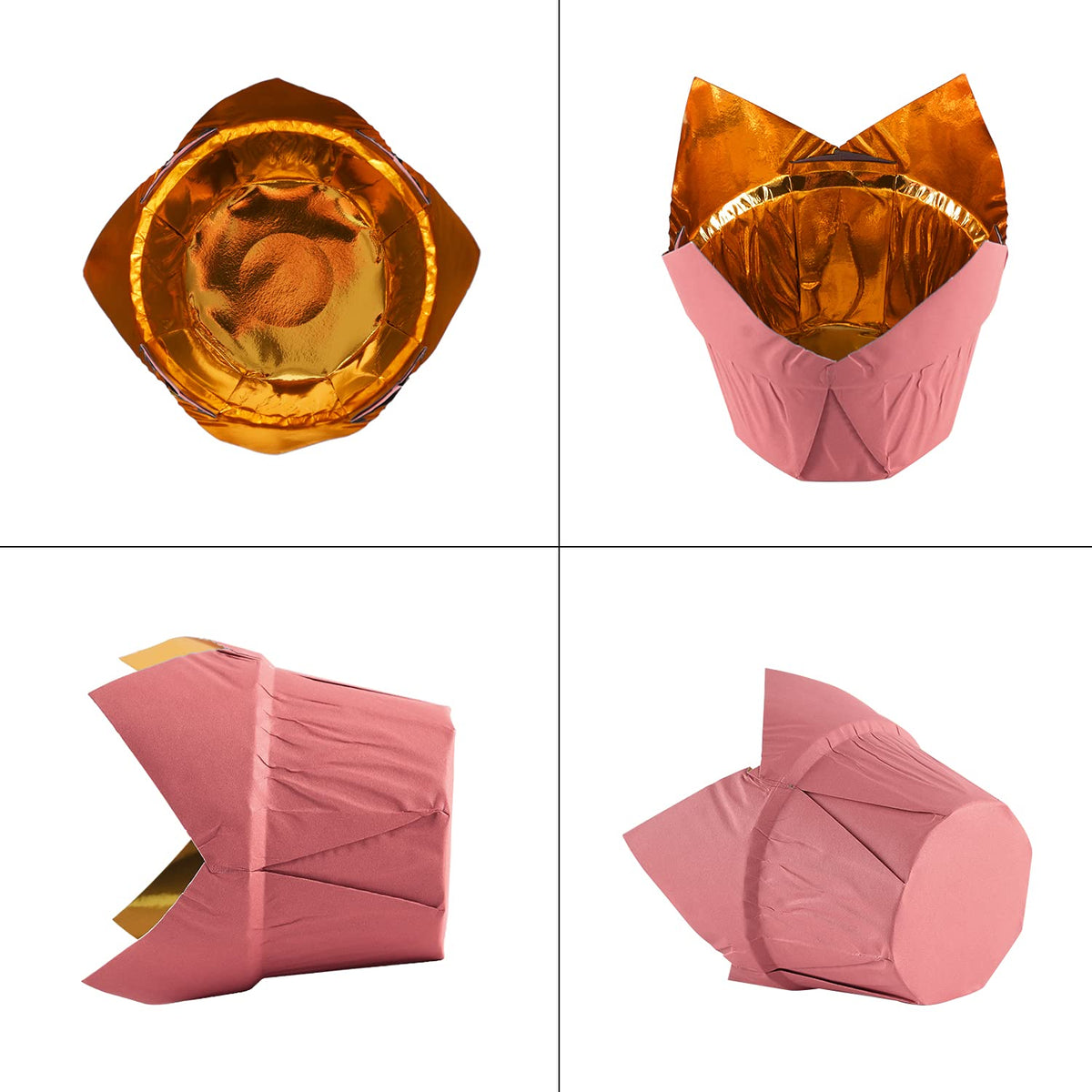 Party Hippo Gold Tulip Cupcake Liners, 100 Count Baking Paper Cups, Greaseproof Cupcake Wrappers for Muffins, Cupcakes, Wedding, Birthday, Baby Shower