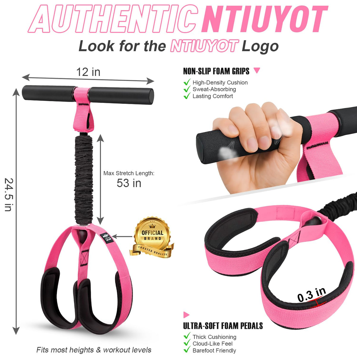 2026 Upgraded Durable Pedal Resistance Band with Handle, Thickened Latex Tubes and Soft Foam Fabric Foot Pedal, Sit Up Exercise Equipment for Abdomen, Waist, Arm, Core/ABS, Leg, Physical Therapy