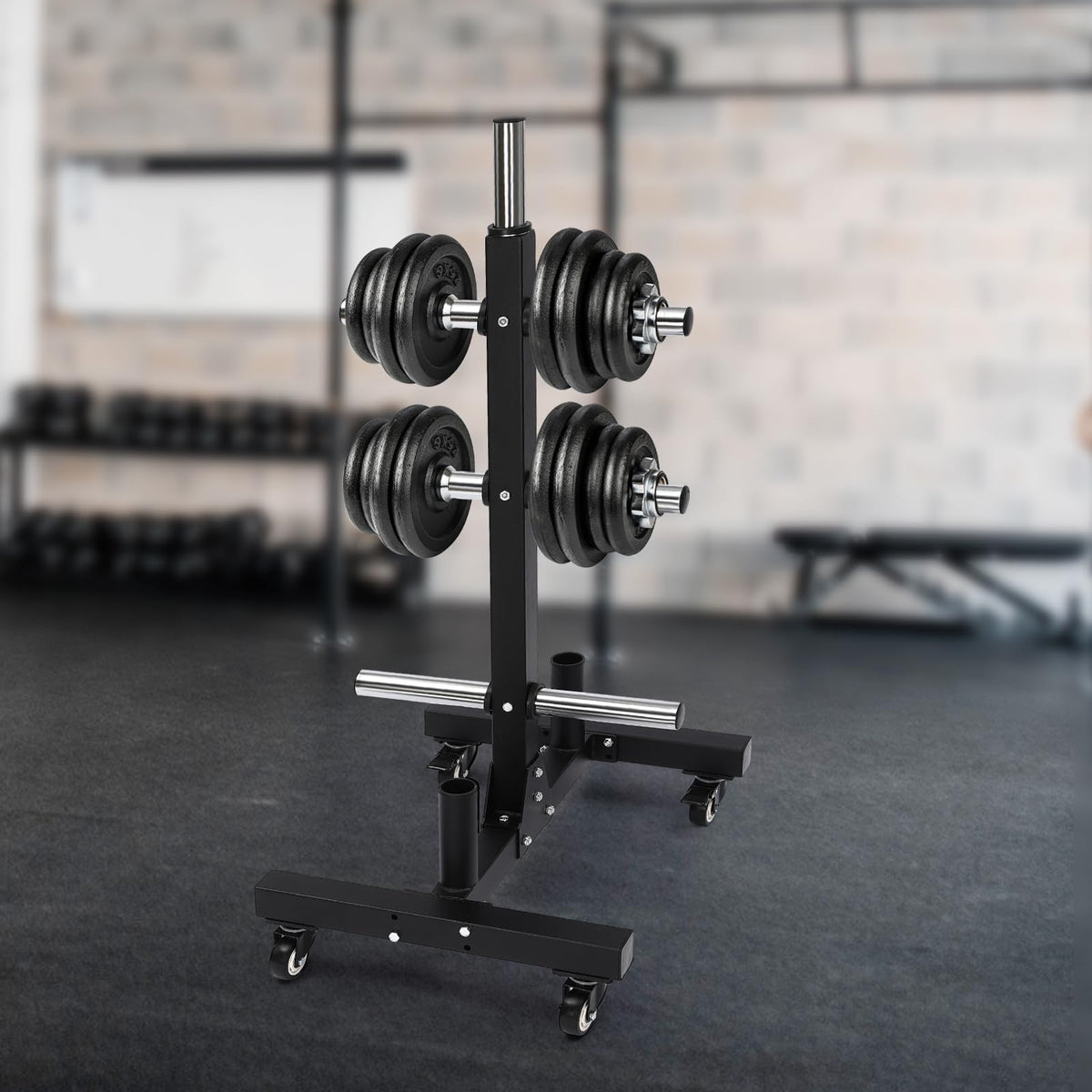 Pyroarle Plate Rack Tree, All Weight Plate Tree Holder & Vertical Barbell Storage Rack with Wheels, Commercial Olympic Weight Plate Tree for Homes, Hotels, Gyms