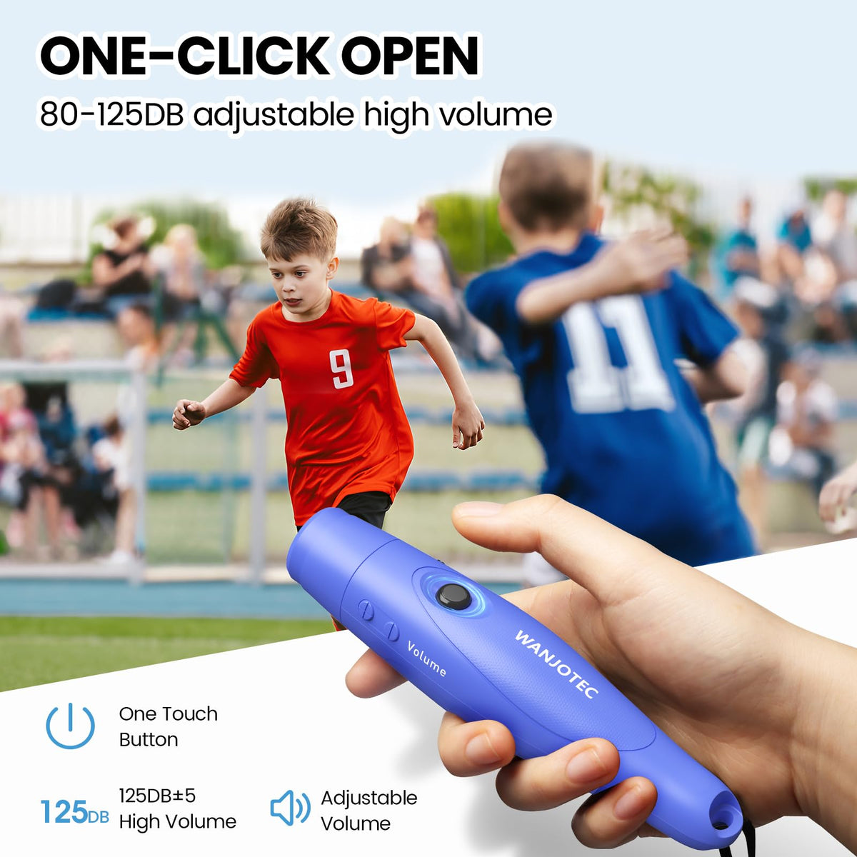 WANJOTEC Electronic Whistle for Teacher Coache, 3 Tones Adjustable 130db Loudest High Volume Handheld Emergency Electric Whistles for Referee, P.E.Outdoor Sports Whistles with Lanyard (Blue+Black)