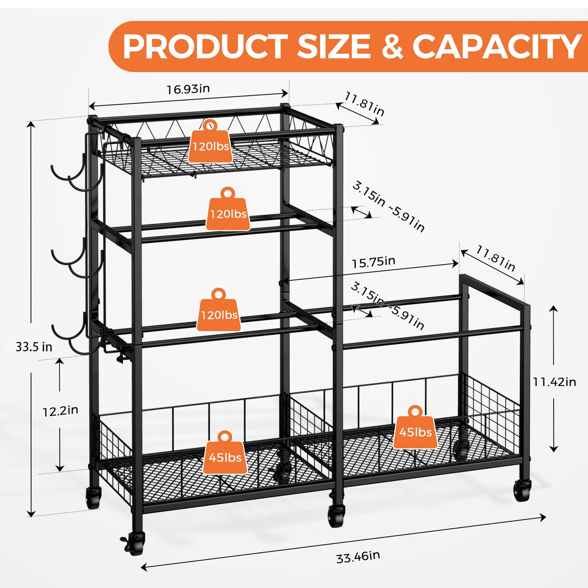 HavenlyYouth 4-Tier Weight Rack Storage for Home Gym, Adjustable Dumbbell Stand Organizer with Wheels, Holds Dumbbells, Kettlebells, Yoga Mats, Fitness Equipment & Workout Accessories