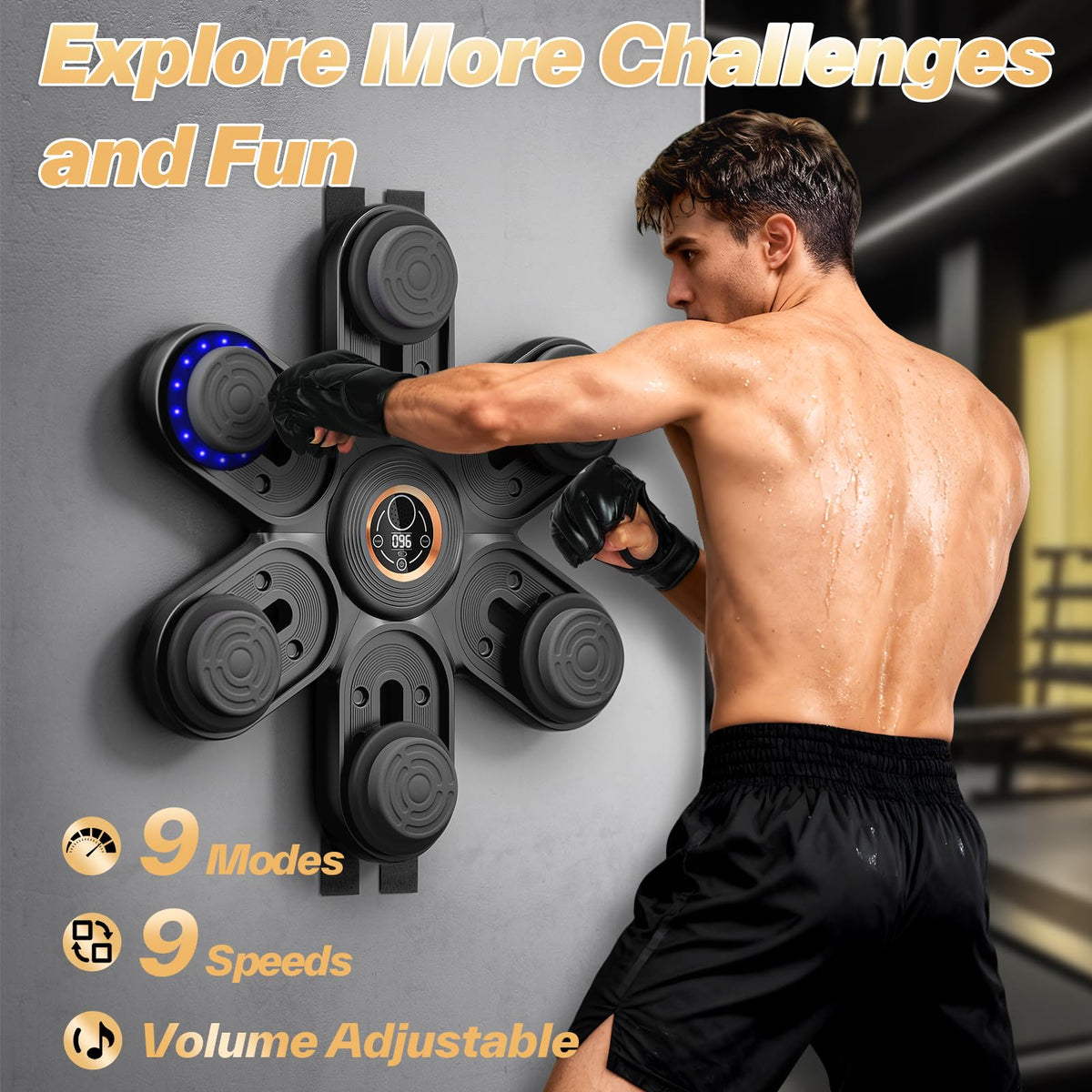 Sportneer Music Boxing Machine for Kids and Adults, Bluetooth Smart Music Punching Machine with Gloves and Movable Punching Pads, Wall Mounted Boxing Training Equipment for Home Gym Office Gift