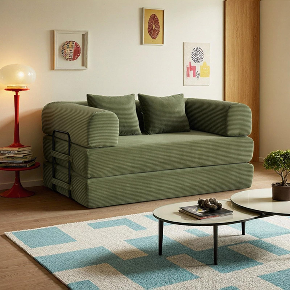 THOLASIS 59in Convertible Sofa Bed, Corduroy Boneless Couch Bed, Futon Sleeper Sofa Pull Out Bed, Foldable Couch for Living Room Apartment, No Assembly Required