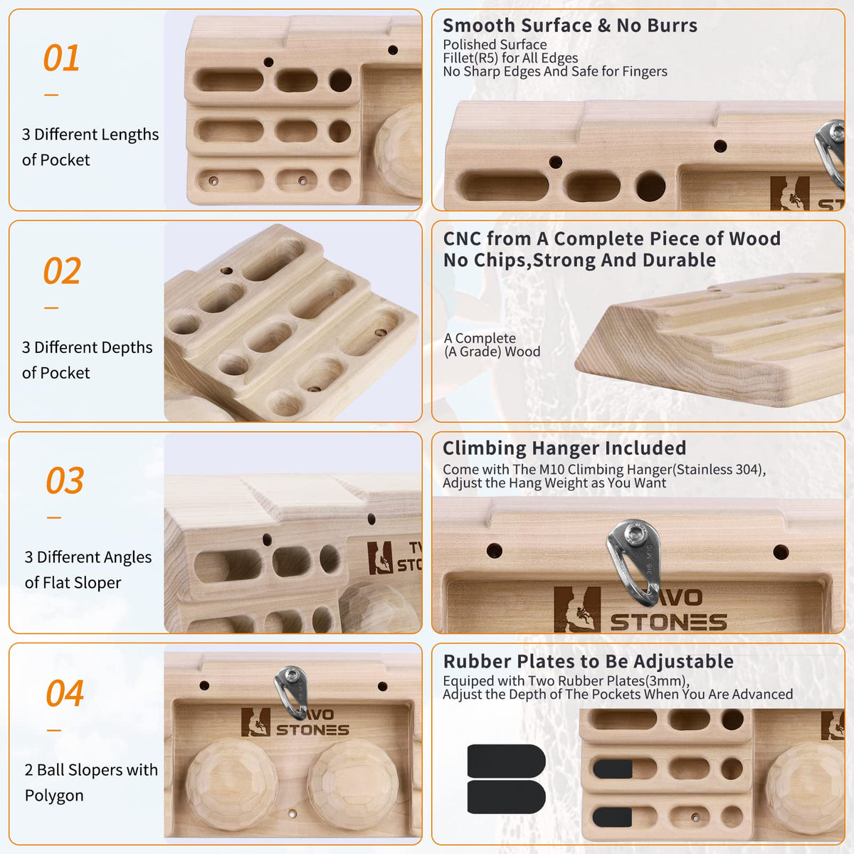 Two Stones Hangboard Rock Climbing Pull Up Bar Designed Training for Climbing, Wooden Fingerboard Climbing Finger Board Training Board for Building Core Strength and Endurance (CJ-HB2051)