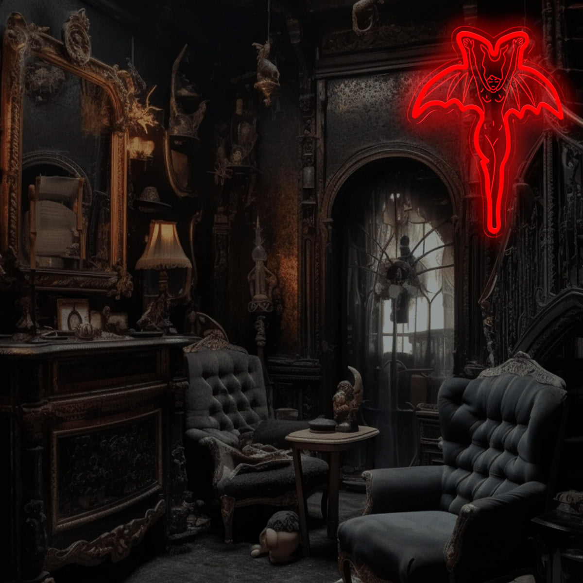 Devil Neon Sign – Vampire Neon Sign for Spooky Halloween Gothic Decor, LED Wall Light for Party & Home Decoration12.8 * 16.4 Inch