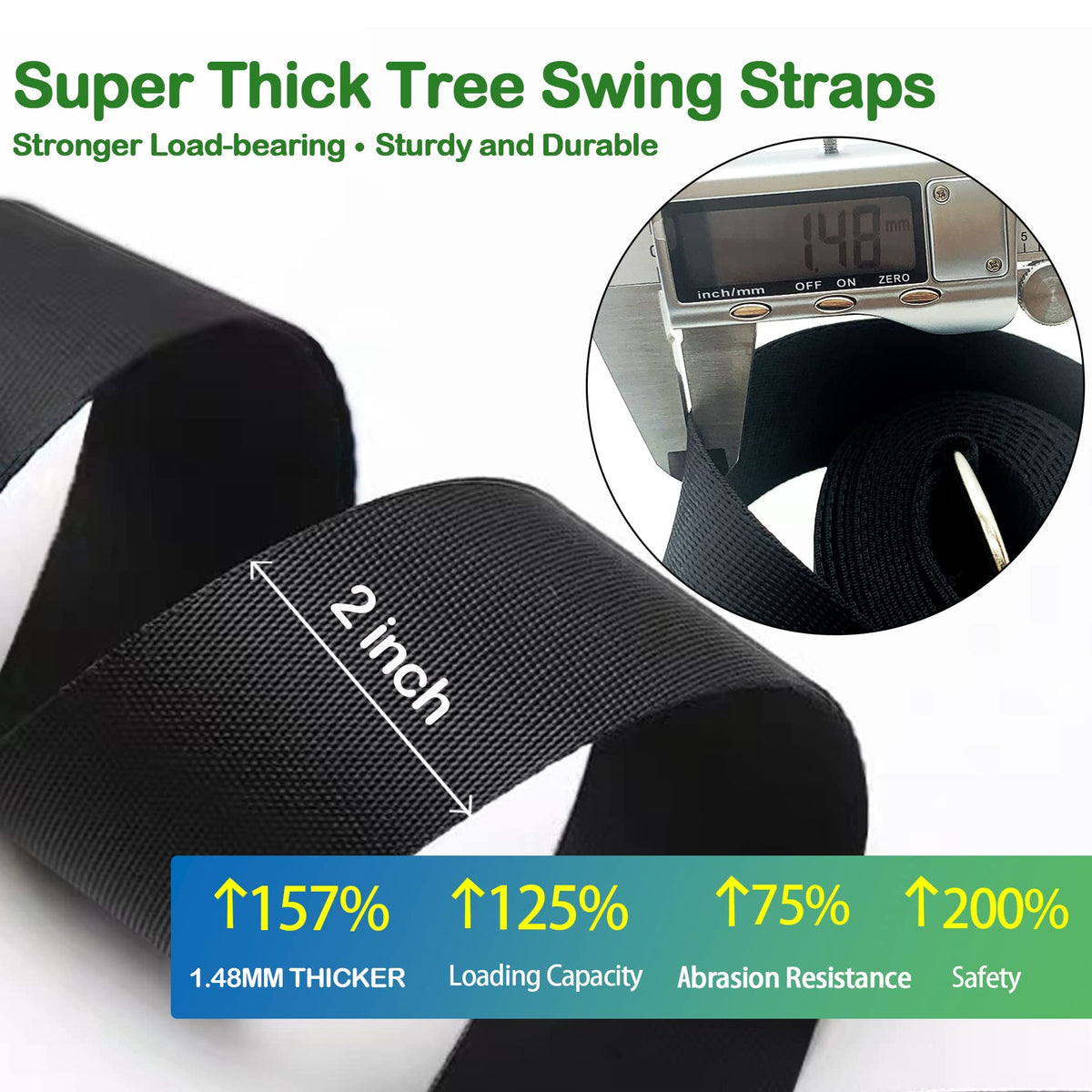 Veriluck Tree Swing Straps Hanging Kit - 3FT/8FT/15FT/20FT/30FT, Strong & Durable - Holds Up to 5000lbs - Adjustable Tree Swing Straps Fit for All Swings, Hammocks, Safer & Easy Installation (8 FT)