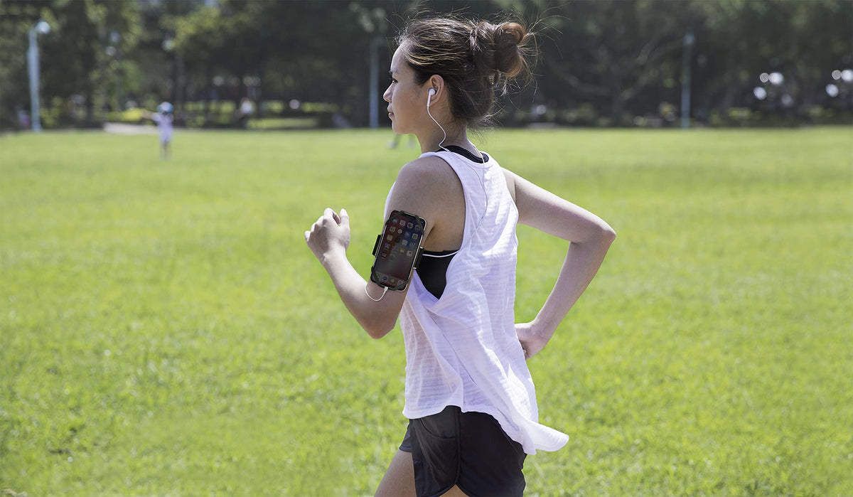 BONE Run Tie, Running Armband Phone Holder, Skin-Friendly & Washable Silicone Sport Armband, Universal Workout Phone Carrier Compatible with 4"-6.7" Smartphones (Luminous - Size S/Arm Size 7.9-9.8'')